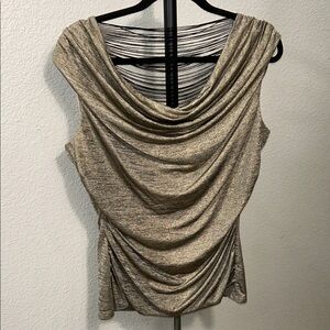 I.N. San Francisco Metallic Gold Drape Top